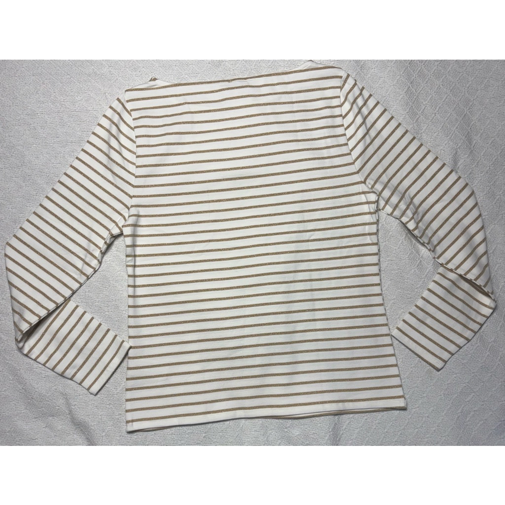 NWT J. Crew White & Metallic Gold Striped LS Ribbed Knit Boatneck Top Size XL - Picture 4 of 7